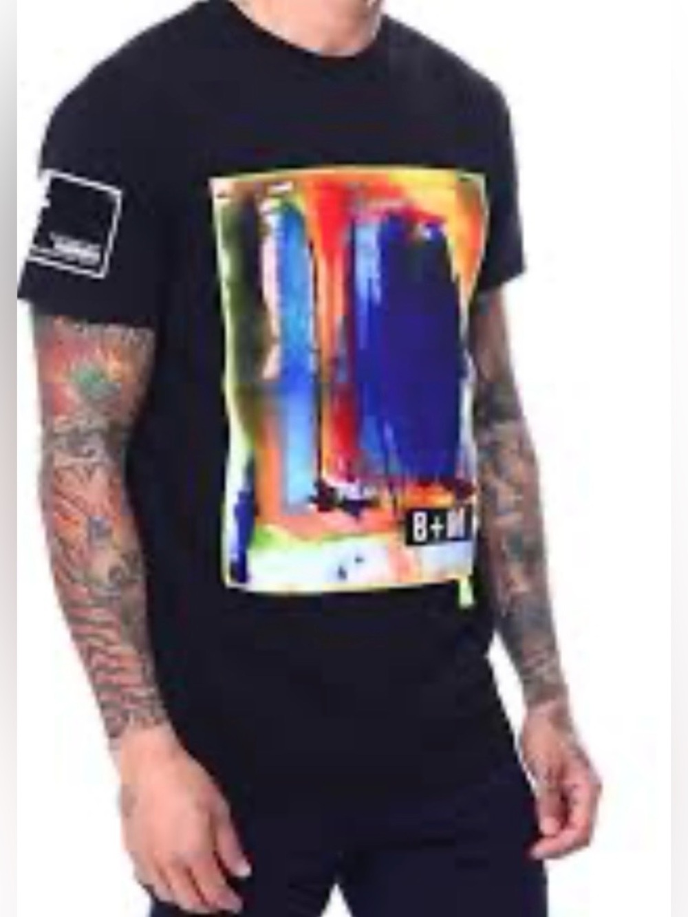Men’s Bleeker & Mercer Black Graphic Tee with Multicolor Print size M